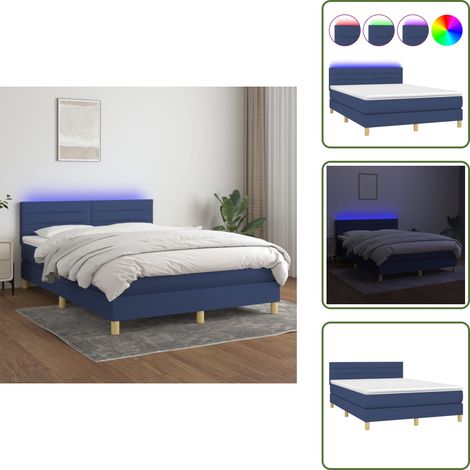 Sommier à lattes de lit avec matelas LED Bleu 140x200 cm Tissu - Lit Plateforme - Lit Avec Led - Lit Design - Lit Moderne - Lit Double (1/5)