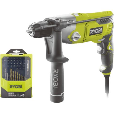 Pack RYOBI Perceuse à percussion RPD1200-K - 1200W - Coffret de 46 accessoires mixtes - RAK46MIX