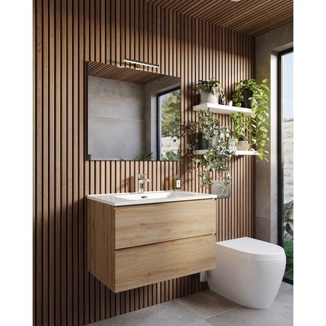 Exagonshop Mobile bagno 60x47 quercia con lavabo specchio e