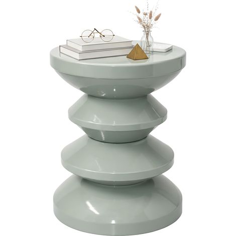 Relaxdays Tavolino/sgabello Zick-Zack, decorazione per soggiorno, HxD: 46 x 35 cm, metallo, salvia