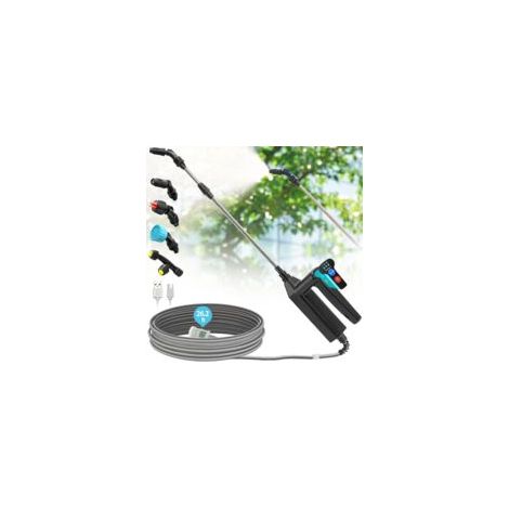 43-Zoll-Verlängerungslanze für wiederaufladbare Gartenspritzen – 3 einstellbare Stufen mit Akkuladestandsanzeige und 26,2-Fuß-Schlauch inklusive 4 verstellbarer Düsen und