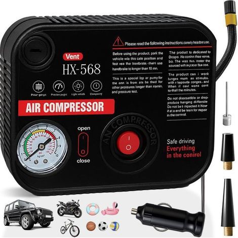 1 unité Gonfleur Pneus Voiture, Compresseur Air 150 PSI avec Manomètre intégré, Pompe Électrique 12 V pour Voiture, Camping, Urgence