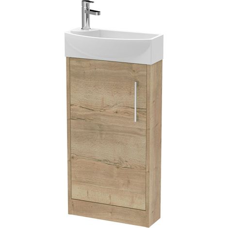 Hudson Reed Juno Compact RH Floor Standing Vanity Unit and Basin 440mm Wide - Autumn Oak (1/5)