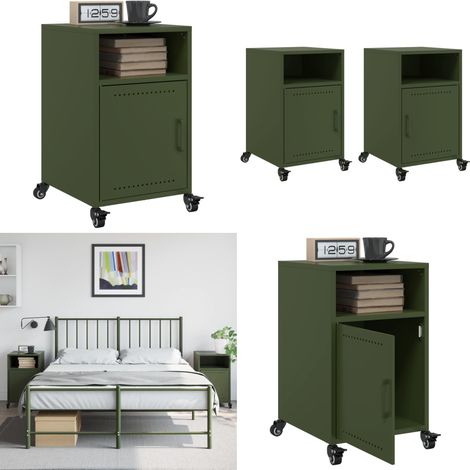 vidaXL Tables de chevet 2 pcs vert olive 36x39x59 cm acier