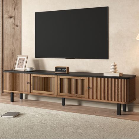 Mobile TV basso 190 x 35 x 45 cm, porte scorrevoli e ante a griglia, colore rovere OKMYHOME (1/5)
