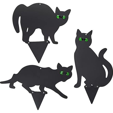 Katzenfiguren-Set (3-teilig), realistisches 2D-Katzendesign mit reflektierenden Augen.