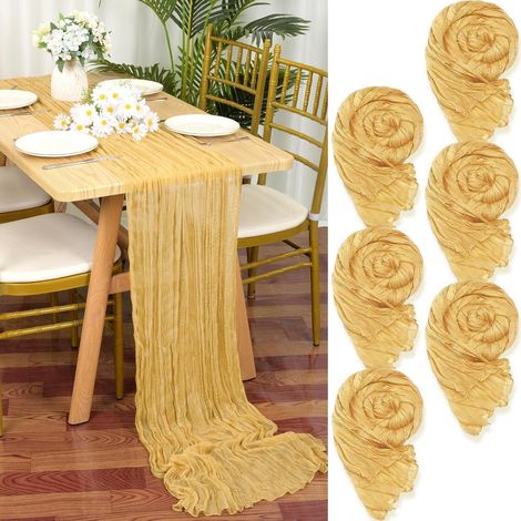 6er Pack Tischläufer Gold, 55x300cm Gaze Stoff Rustikal Boho für Hochzeit
