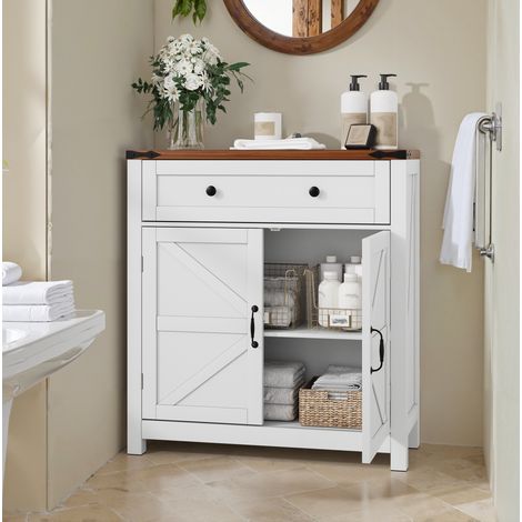 Aparador con 1 Cajón, 2 Puertas y Estante Ajustable, para Cocina y Entrada, MDF, Blanco, 76 × 30 × 83 cm (1/4)