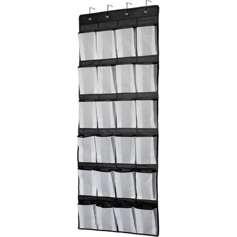 Schwarzer Schuh-Hängeorganizer für die Tür, Schuhregal, Schuhaufbewahrung, 24 große Netztaschen für Schlafzimmer, Badezimmer, Kleiderschrank, 140 x 55 cm - Crezuo