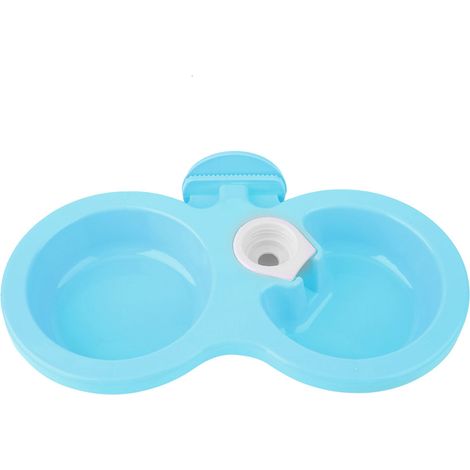 Double bol suspendu pour animaux de compagnie, chat, chien, chiot, distributeur d'eau et de nourriture pour cage, petite (bleue)