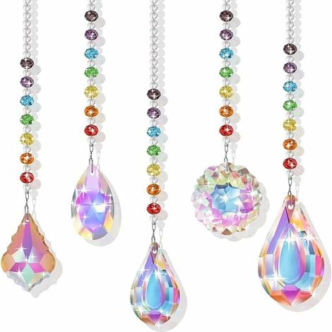 5 Pièces Prisme de Boule de Cristal Arc-en-Ciel, Attrape Soleils Décoration pour Maison Fenêtres Jardin Lumineuse en Cristal (1/5)