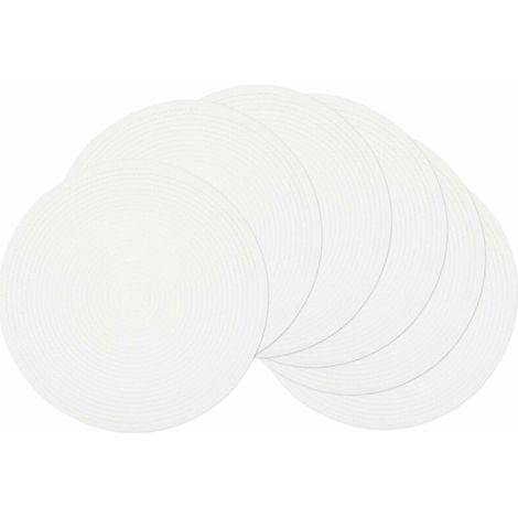 Set of 6 Braided Round Placemats for Dining Tables 15 Inch Washable Placemat (White, 6) (1/3)