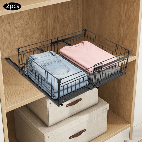 2 tiroirs coulissants, support de rangement coulissant pour armoires de cuisine, support de rangement coulissant pour armoires de cuisine, noir, 38 (profondeur) × 17 (hauteur) × 32,5-50 (largeur) cm (1/5)