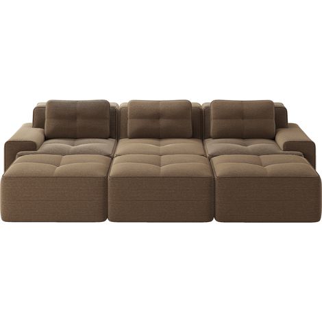 Modulares Ecksofa aus geripptem Samt in Braun, 3-Sitzer, Schlafsofa, ohne Montage (1/5)