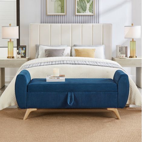 Klappbare Truhenbank 145×51×45 cm aus blauem Cordstoff mit Stauraum – MEUBLIV (1/5)