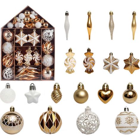 Boules de Noël, décorations pour sapin de Noël, ensemble de boules à suspendre, décorations pour cimier de sapin en platine (1/5)