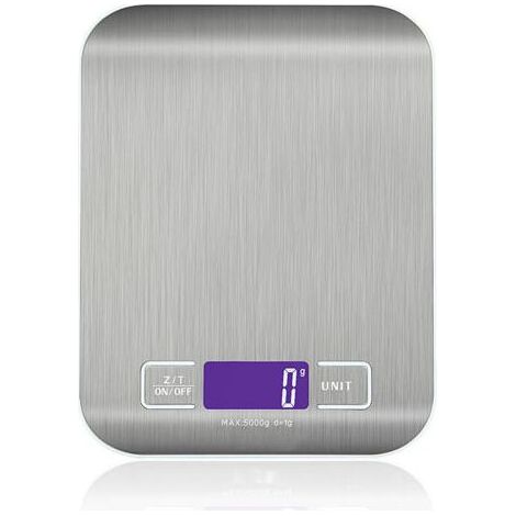 Balance de cuisine électronique haute précision en acier inoxydable, 5000 g / 1 g, écran LCD rétroéclairé, 6 unités de mesure (g, kg, oz, lb, ml, fl oz), fonction de tare, idéale pour peser ingrédient (1/5)