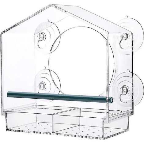 Mangeoires à oiseaux pour fenêtre avec ventouses puissantes, transparentes pour l'extérieur, nichoir avec 2 compartiments amovibles (1/3)