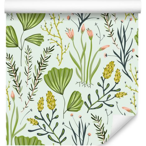 Papier peint à motifs d'herbes aromatiques et de fleurs pour salon et chambre, 50 x 1000 cm (1/5)