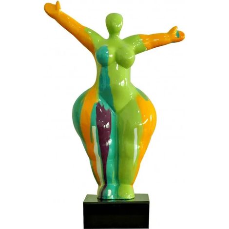 Statue femme bras levés coulures jaune / vert H34 cm - LADY DRIPS 03