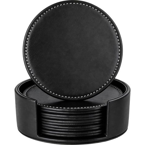 Lot de 6 dessous de verre ronds faits main - Imperméables, antidérapants et résistants à la chaleur - Pour table basse, bar, cuisine et bureau - Noirs (1/5)