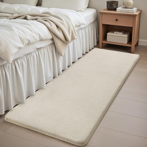 Sour Lemon Tapis Moelleux à Poils Courts, Tapis de Passage pour Salon, Descente de lit Chambre, Antidérapant, Lavable, Design Moderne, Doux, Couleur: Créme, Dimension: 60x200 cm