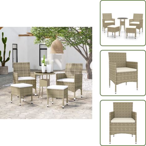 The Living Store Salon de jardin 5 pcs Résine tressée Beige - Ensemble Salon De Jardin - Mobilier De Jardin - Table Basse - Chaises De Jardin - Set De Jardin