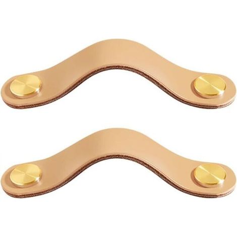 Set di 2 maniglie per ante di mobili in ottone e pelle color kaki, lunghe 190 mm, con viti, adatte per armadi e cucine.