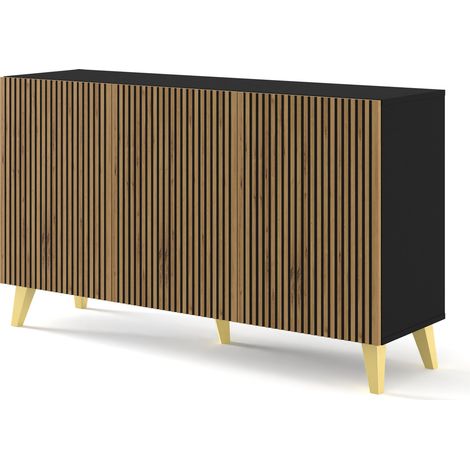 Comò Ravenna F 150 cm 3D nero/rovere artisan piedi dorati (1/5)