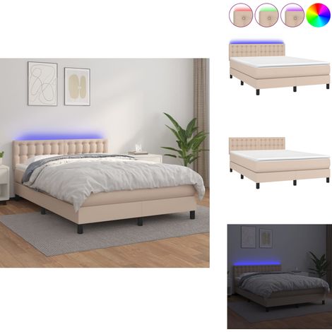 Boxspringbett mit Matratze & LED Cappuccino-Braun 140x200cm - Boxspringbett - Doppelbett - Lederbett - Bettenrahmen - Schlafsystem (1/5)