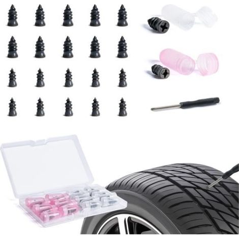 20 Pièces Clous en Caoutchouc pour Réparation de Pneu, Kit Anti-crevaison pour Voiture, Outil de Réparation avec Tournevis sous (1/4)