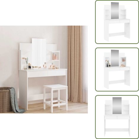 Coiffeuse avec miroir blanc 96x39x142 cm - Coiffeuse - Meuble Salle De Bain - Vanity - Table De Maquillage - Miroir (1/5)