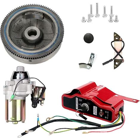 Kit de démarreur électrique pour moteur à volant magnétique compatible avec les moteurs GX240 8 CV et GX270 9 CV. Comprend un kit de bobine d'allumage et un interrupteur à clé pour volant magnétique. (1/2)