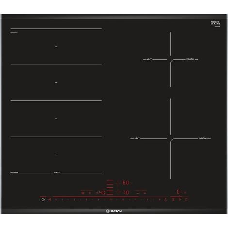 Bosch PXE675DC1E plaque Noir, Acier inoxydable Intégré (placement) Plaque avec zone à induction 4 zone(s) (1/4)
