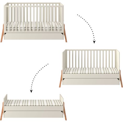 Lit évolutif bébé 70x140 cm avec tiroir – Panneaux stratifiés – Sommier réglable en 3 hauteurs – 2 barreaux amovibles (1/5)