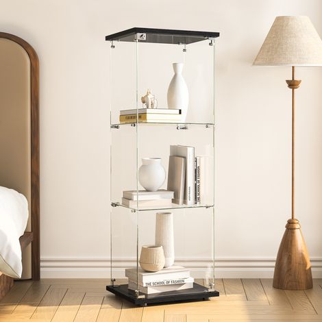 ADWOLT – Vitrine en Verre –Vitrine Armoire pour Collection– Meuble de Rangement –1 porte 3 Étagères– 42.5x36.5x125cm– Noir