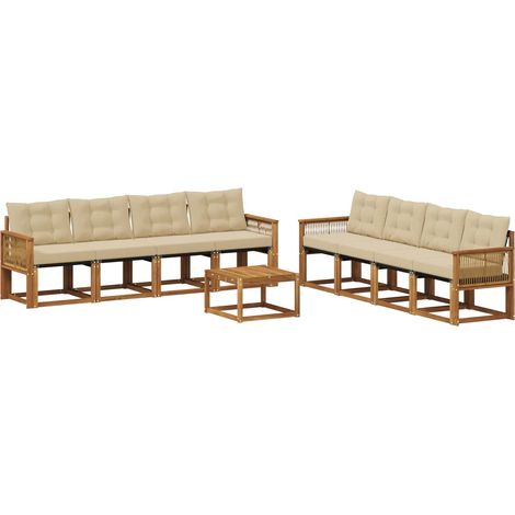 Conjunto de sofás de exterior 9 uds. Natural y Beige vidaXL (1/5)