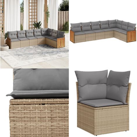 7-tlg. Garten-Sofagarnitur mit Kissen Beige Poly Rattan - Gartengestelle - Gartenmöbelset - Lounge Set - Rattan Möbel - Gartenlounge - Home & Living (1/5)