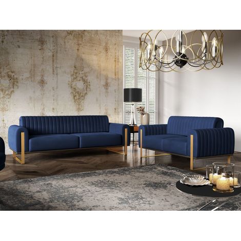 Sofaset Designersofas VALERIE 3-2 in Stoff Stoff Elisa Velvet Dunkelblau (1/5)