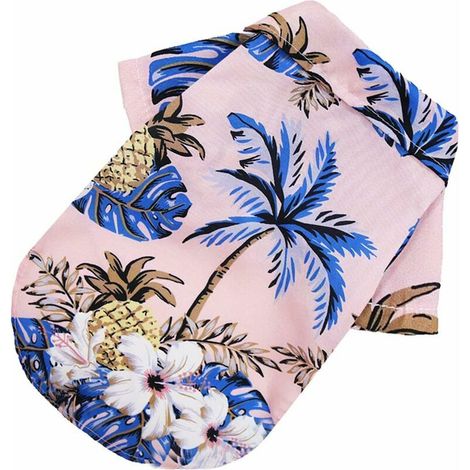T-shirt pour chien - Motif plage - Imprimé cocotier hawaïen - Vêtement d'été pour animal domestique - 1 pièce (5XL, Rose) (1/5)
