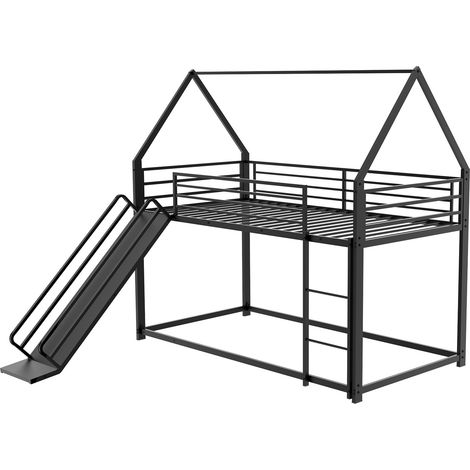 Cama alta infantil de metal negro 90 x 190 cm con tobogán, escalera y barandilla HOMVRA (1/5)
