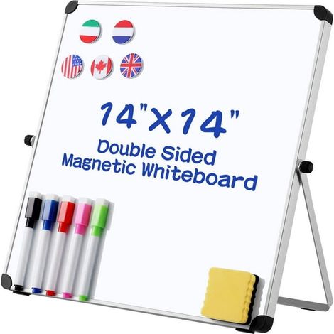 Tableau blanc magnétique réversible 14x14 cm, ardoise effaçable à sec double face, petit tableau pour enfants, étudiants et enseignants (1/5)