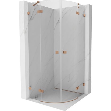 Mexen Lunar cabina de ducha semicircular abatible 100 x 100 cm, transparente, cobre cepillado - 833-100L-100P-65-00 (1/5)