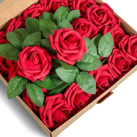 Roses Artificielles - 50 Pièces - 7,6 cm Fleurs en Mousse Latex - Tiges Métalliques Flexibles 20,3 cm - Pour Décoration Mariage DIY Intérieur Événement