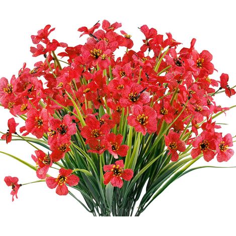 Lot de 12 Fleurs artificielles d'extérieur résistantes aux UV - Ne se décolorent Pas - Plantes artificielles pour Jardin, véranda, fenêtre, décoration, Rouge Profond (1/5)