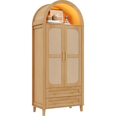 Style Rotin et Arche LED Rangement Vêtements Optimisé Armoire Dressing 2 Portes pour Chambre à Coucher (1/5)