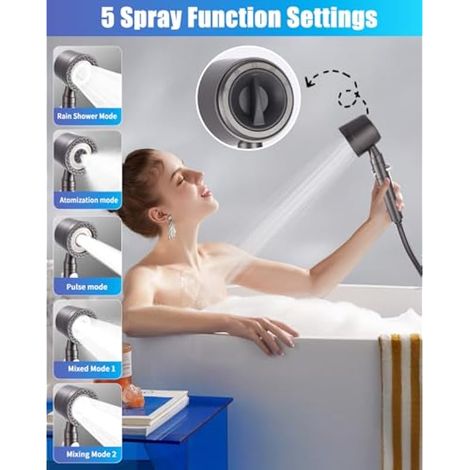 Pommeau de douche avec filtre, 6 types de jets, économie d'eau grâce à sa filtration à 15 couches, pommeau de douche haute pression avec flexible de 1,5 m, pommeau de douche pour salle de bain (1/3)