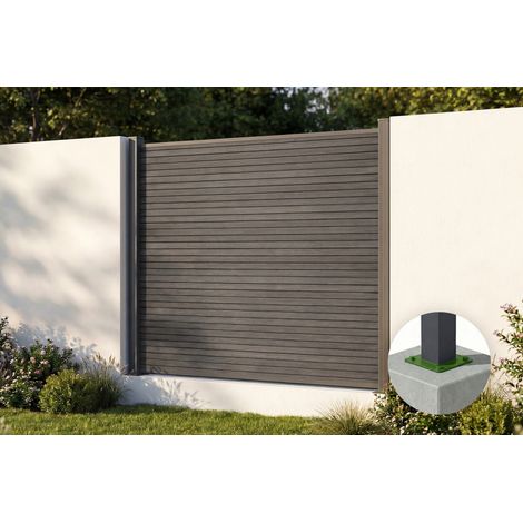 Clôture composite effet bois 2m PRIEL H.150 cm sur platine gris (1/5)