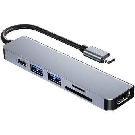 USB-C-Adapter für MacBook, 6-in-1 USB Typ-C auf HDMI 4K Multiport-Hub, kompatibel mit Typ-C-Laptops wie MacBook Pro, Dell XPS und Chromebook Pixel (1/5)