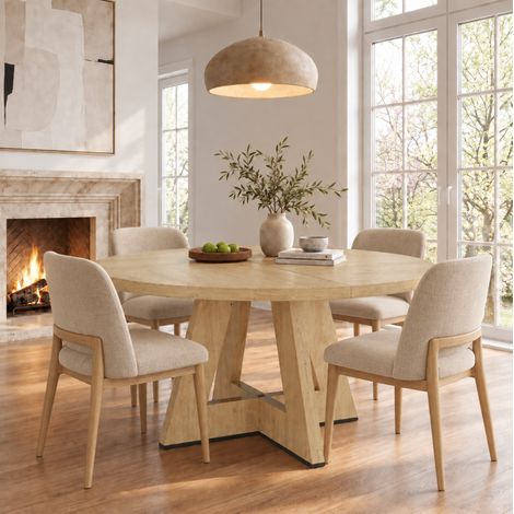Mesa de comedor redonda 120x120x75 cm de MDF acabado roble, 4-6 personas - MEUBLIV (1/5)